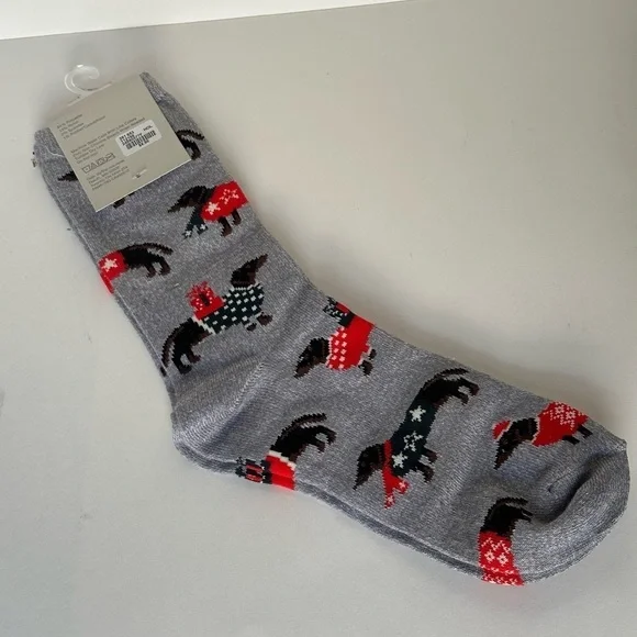 Maurices Gray Crew Socks with Dachshund Design - Picture 2 of 3